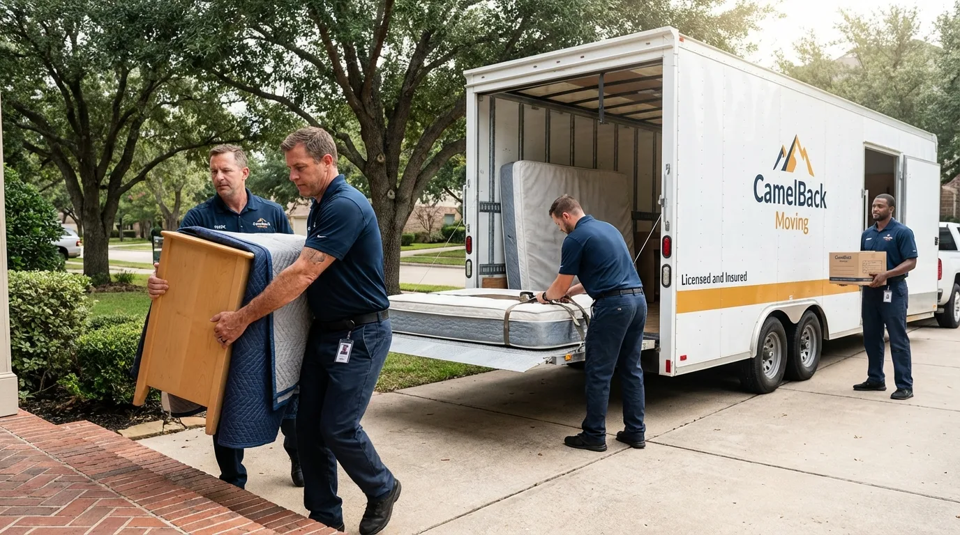 Crew loading residential truck for cross-state move from Hartington, NE
